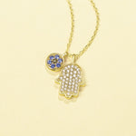 Hamsa 14K Solid Yellow Gold Pendant Necklace with CZ stones