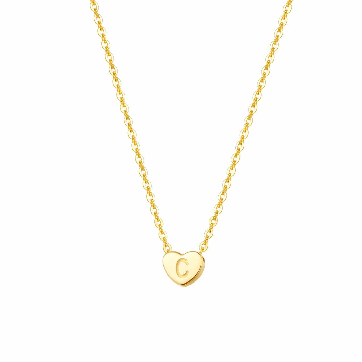 Fanci "C" Heart Initial Dainty 14K Solid Yellow Gold Necklace Main