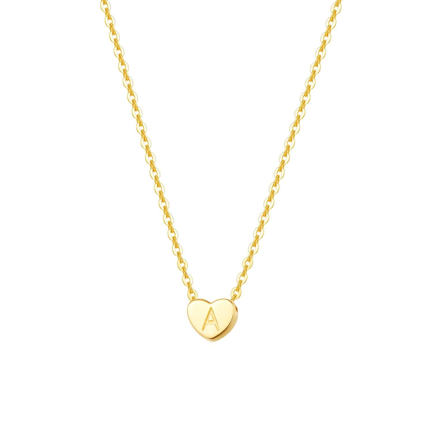 FANCIME Heart Initial Dainty Letter 14K Solid Yellow Gold Necklace A Main