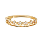 14k unique yellow gold band with white cubic zirconia stones