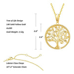 FANCIME Tree of Life 14K Solid Yellow Gold Necklace Size