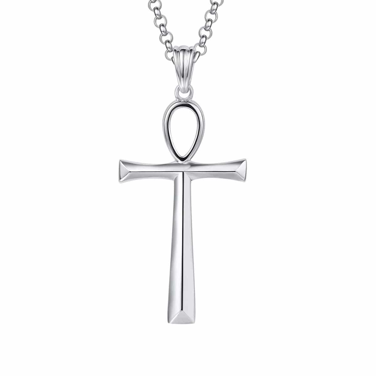 Fancime Polished Ankh Cross Pendant Sterling Silver Necklace 20 Inches