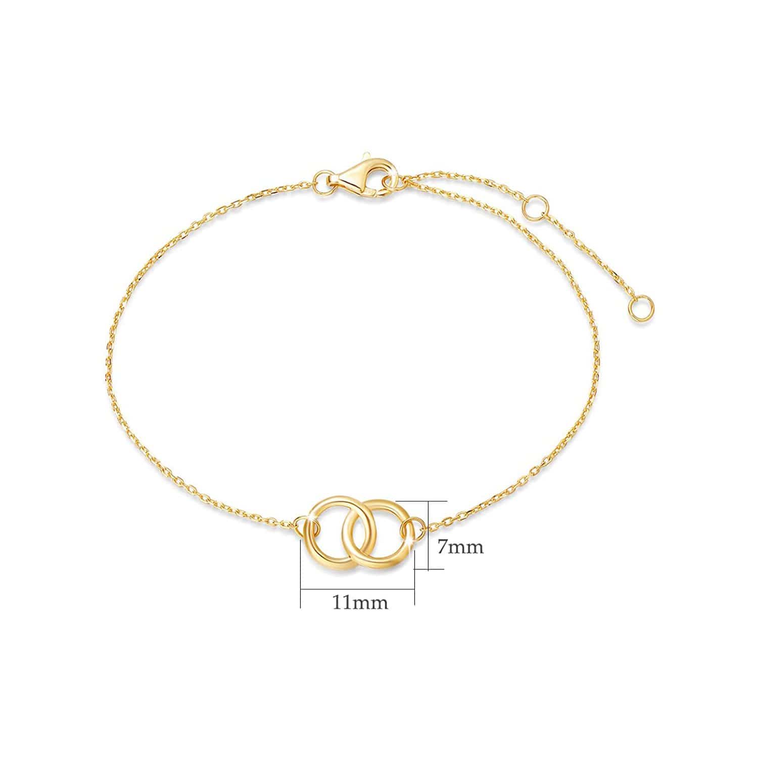 FANCIME Two Circle Friendship 14k Solid Yellow Gold Bracelet Size