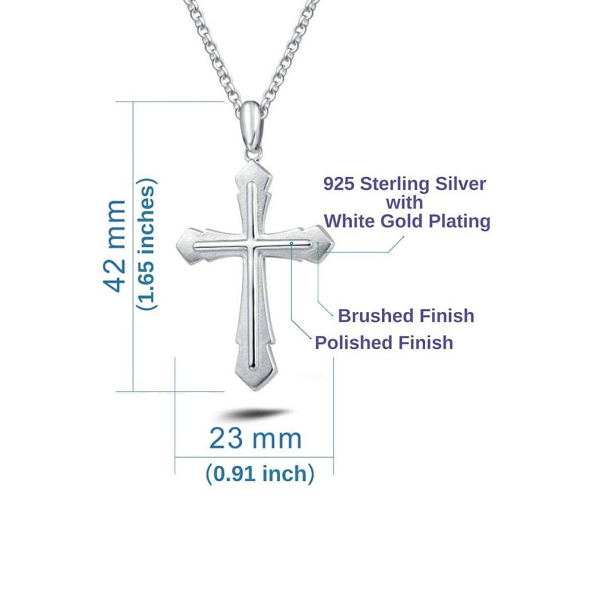 FANCIME Edgy Men's Cross Sterling Silver Necklace Size
