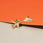 FANCIME Tiny Airplane 18K Yellow Gold Stud Earrings Show