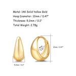 FANCIME Small Tapered 14K Yellow Gold Hoop Earrings Show Size