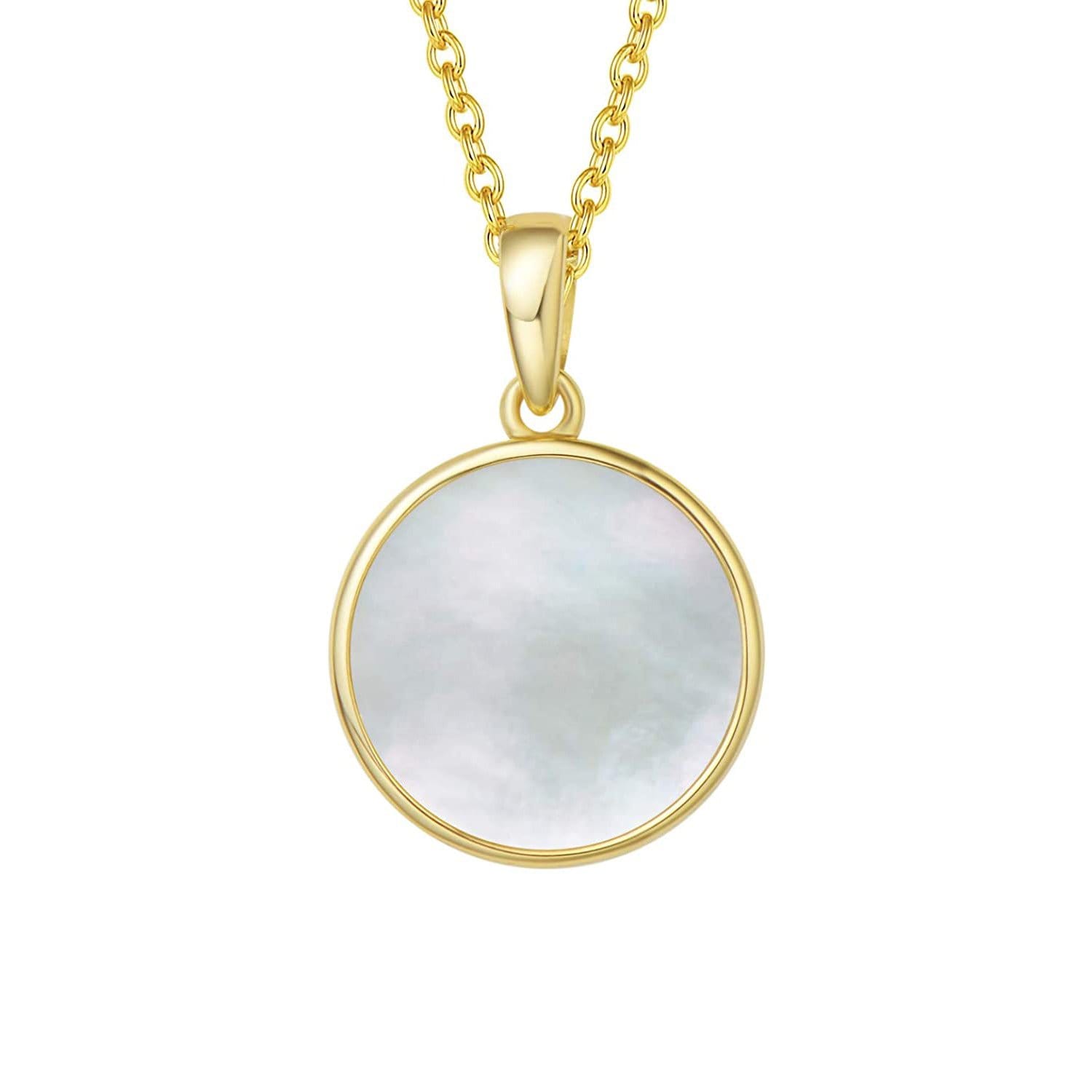 FANCIME Mother of Pearl Round Disc 14K Real Yellow Gold Necklace Main