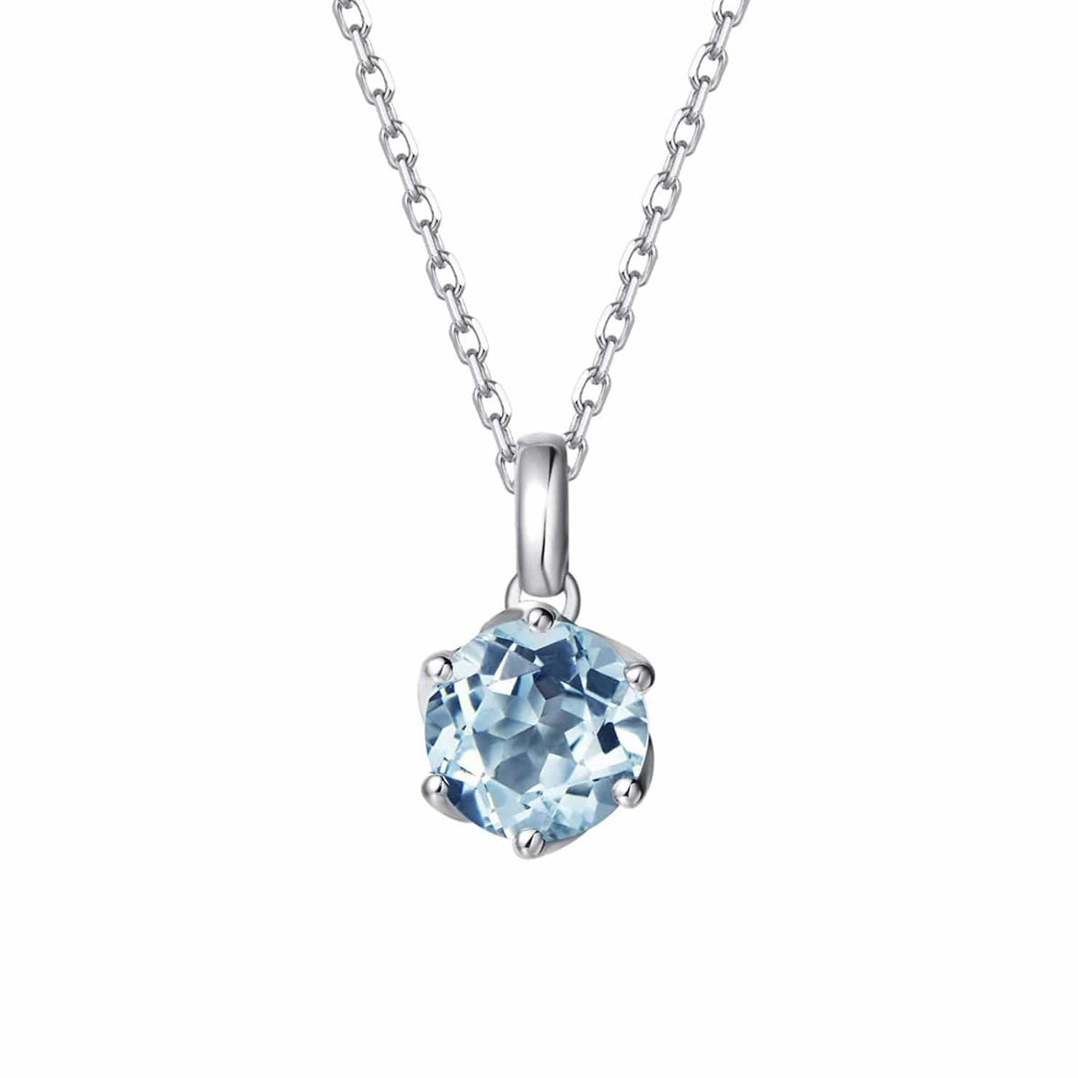 Genuine Aquamarine Solitaire 14K White Gold Necklace