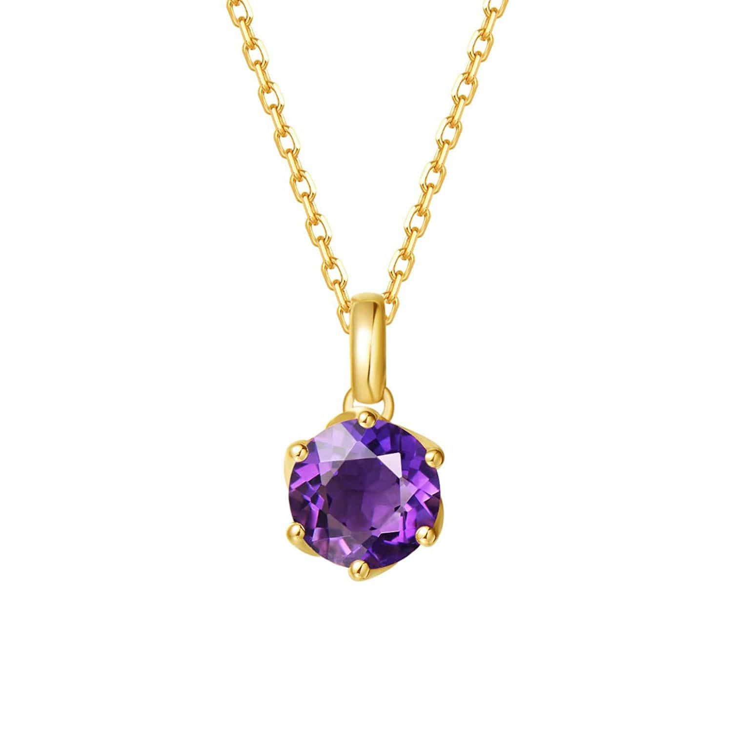 FANCIME Genuine Amethyst Solitaire 14K Yellow Gold Necklace Main