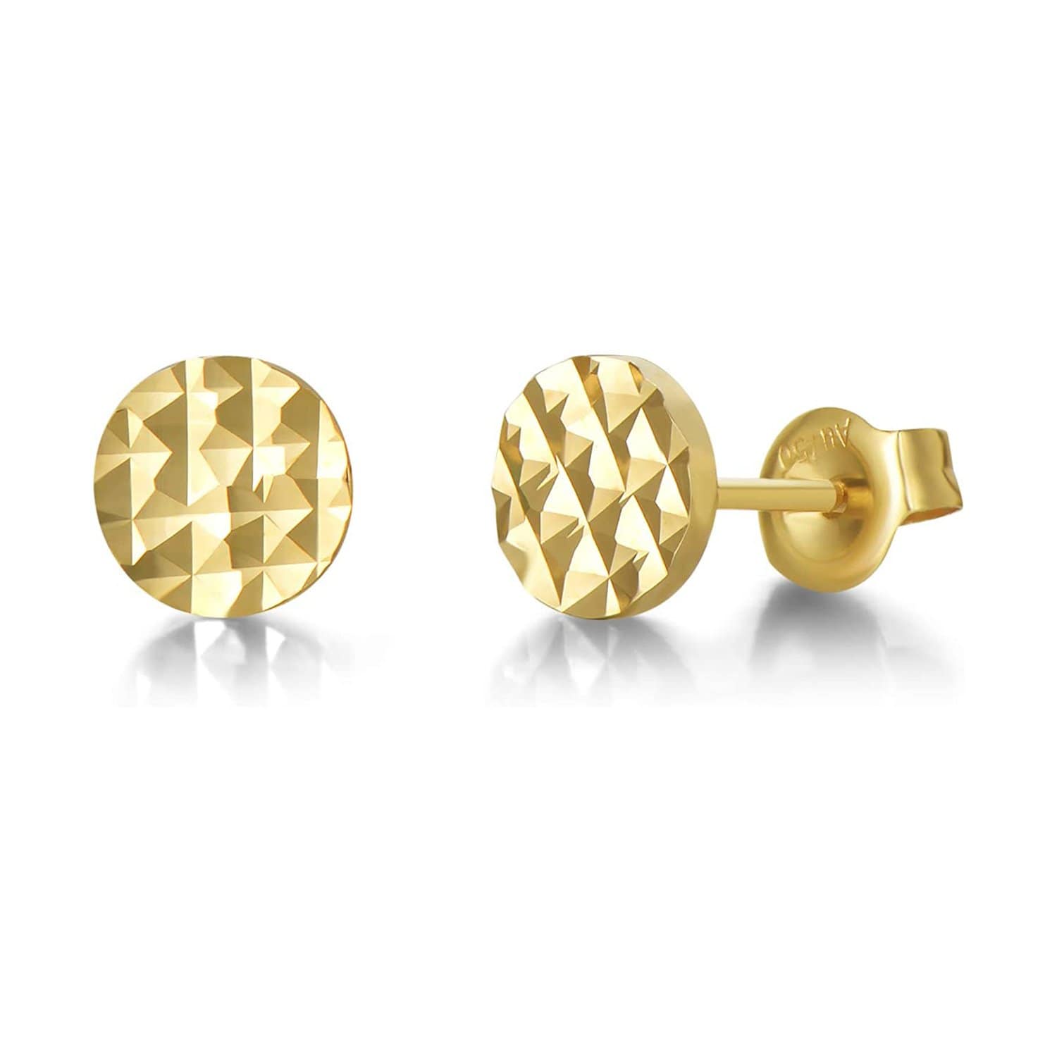 FANCIME Round Diamond-Cut 14K Yellow Gold Stud Earrings Main
