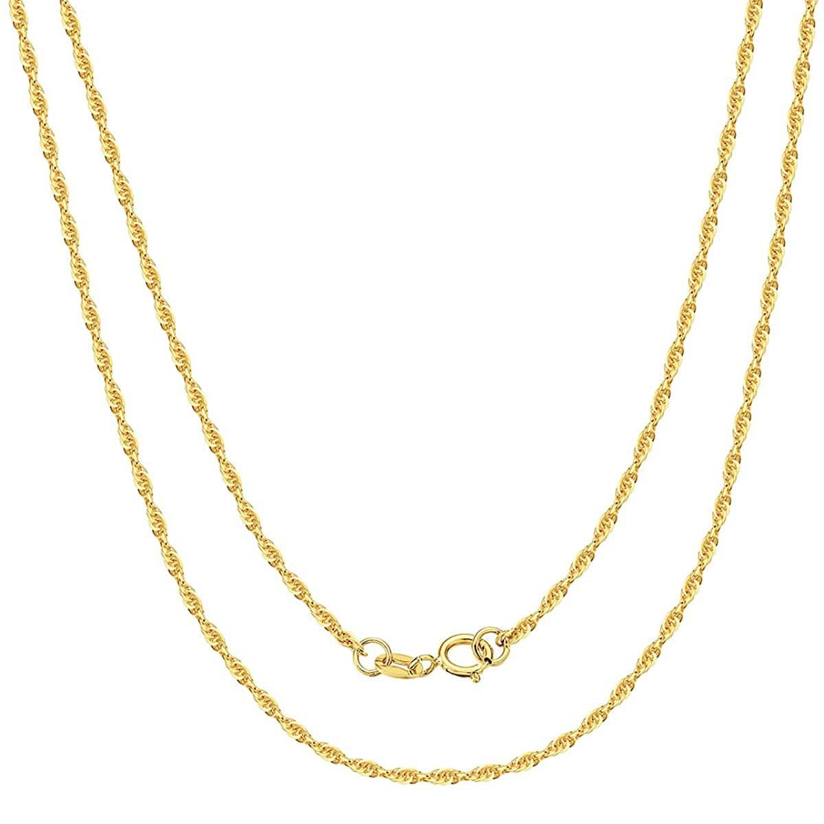 18K Yellow Gold Minimalist Rope Chain Necklace 1.5mm 18 INCH