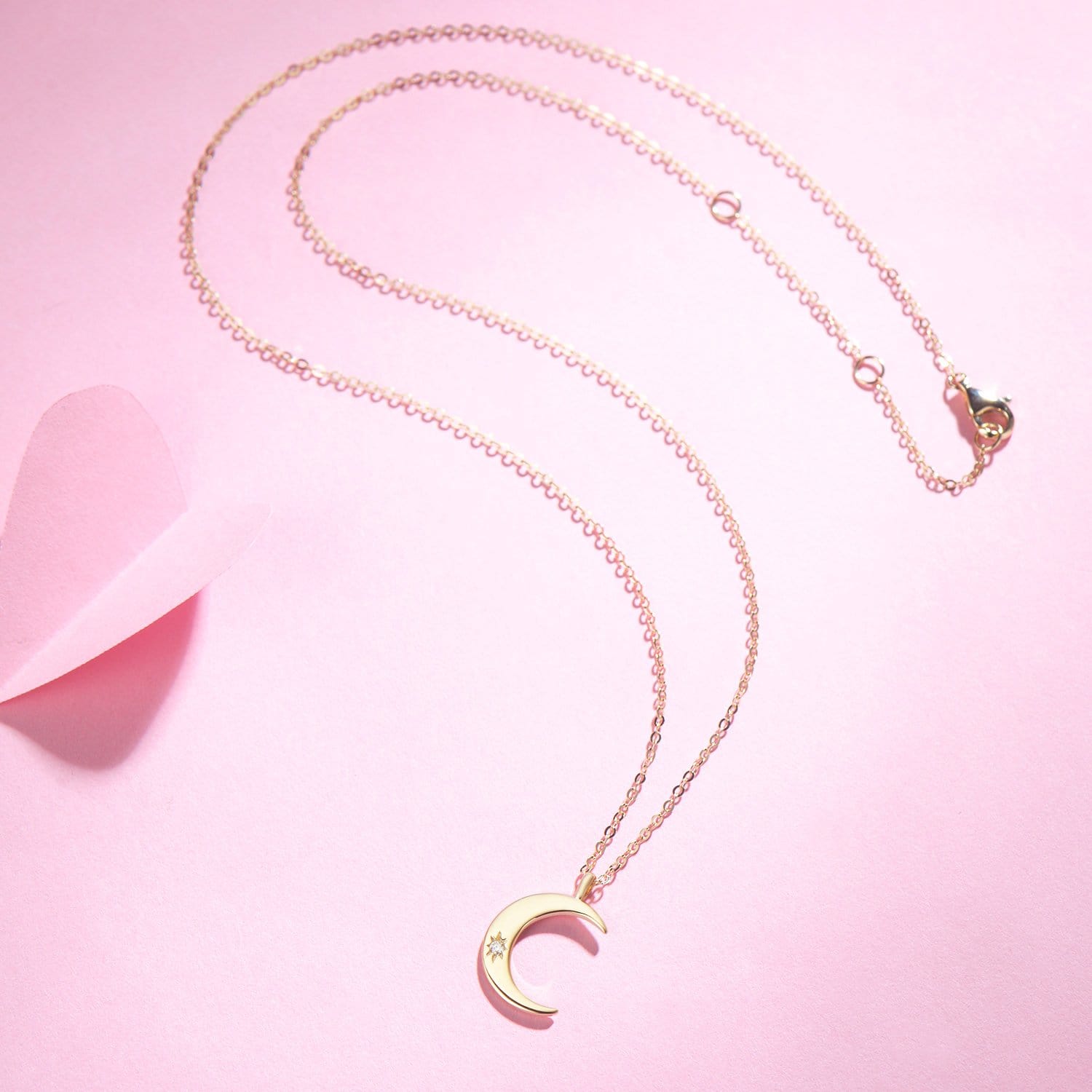 FANCIME Moon 14K Solid Yellow Gold Necklace Full