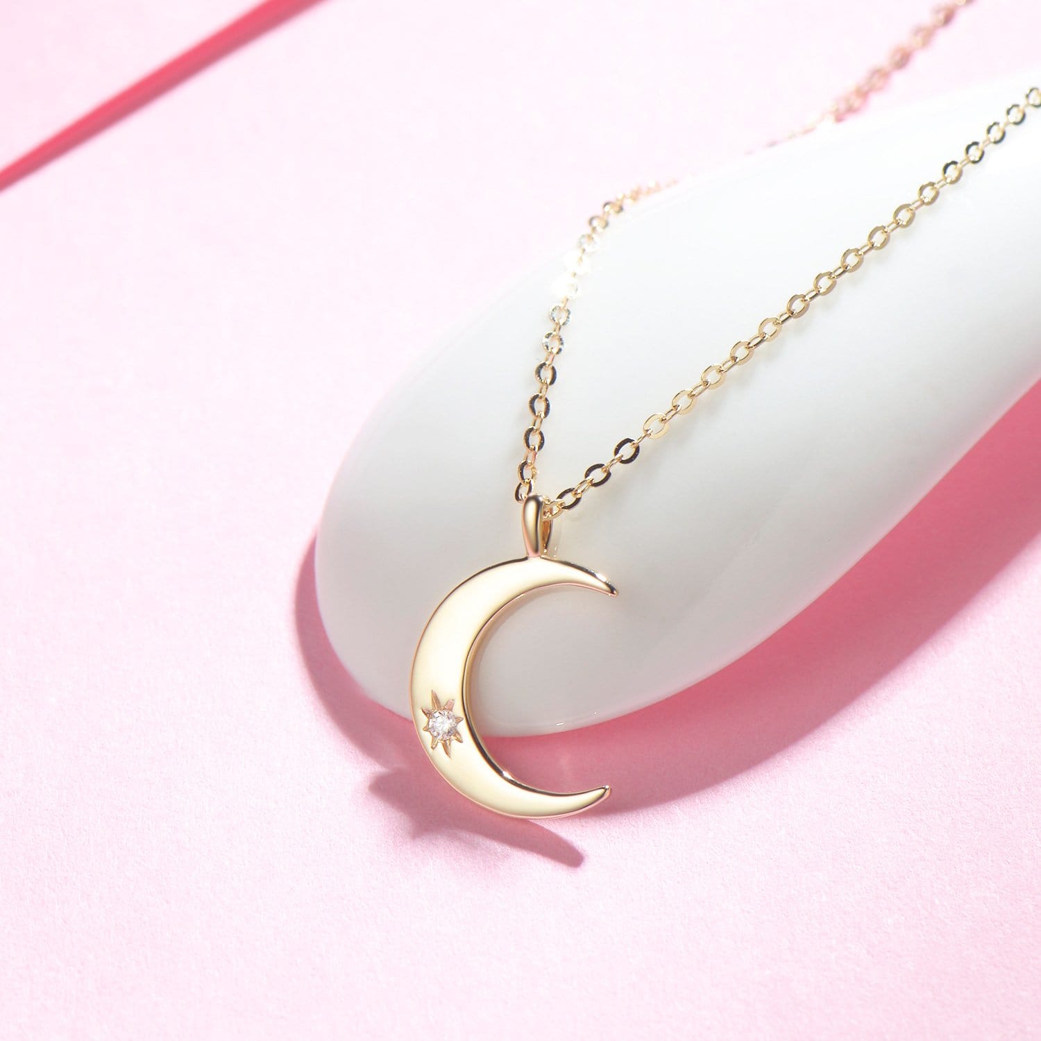 FANCIME Moon 14K Solid Yellow Gold Necklace Detail