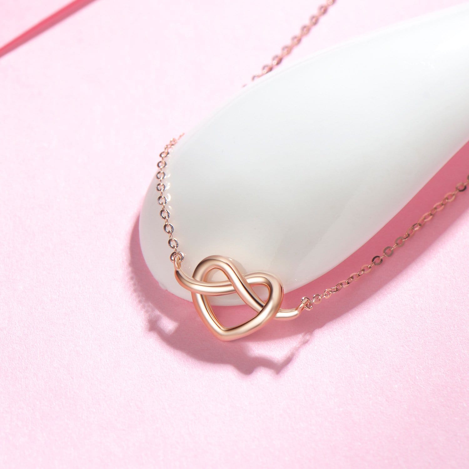 FANCIME Knotted Heart 14K Solid Rose Gold Necklace Detail