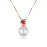 18K Rose Gold Pearl Necklace with Pink Tourmaline