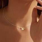 FANCIME Natural Garnet Dainty Angel Wings Heart 14K Yellow Gold Necklace Angel Main