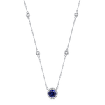 FANCIME "Always Brilliant" Sterling Silver Halo Setting Round Necklace Klein Blue Main