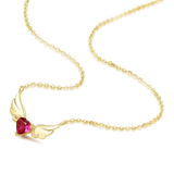 FANCIME Natural Garnet Dainty Angel Wings Heart 14K Yellow Gold Necklace Wing Full