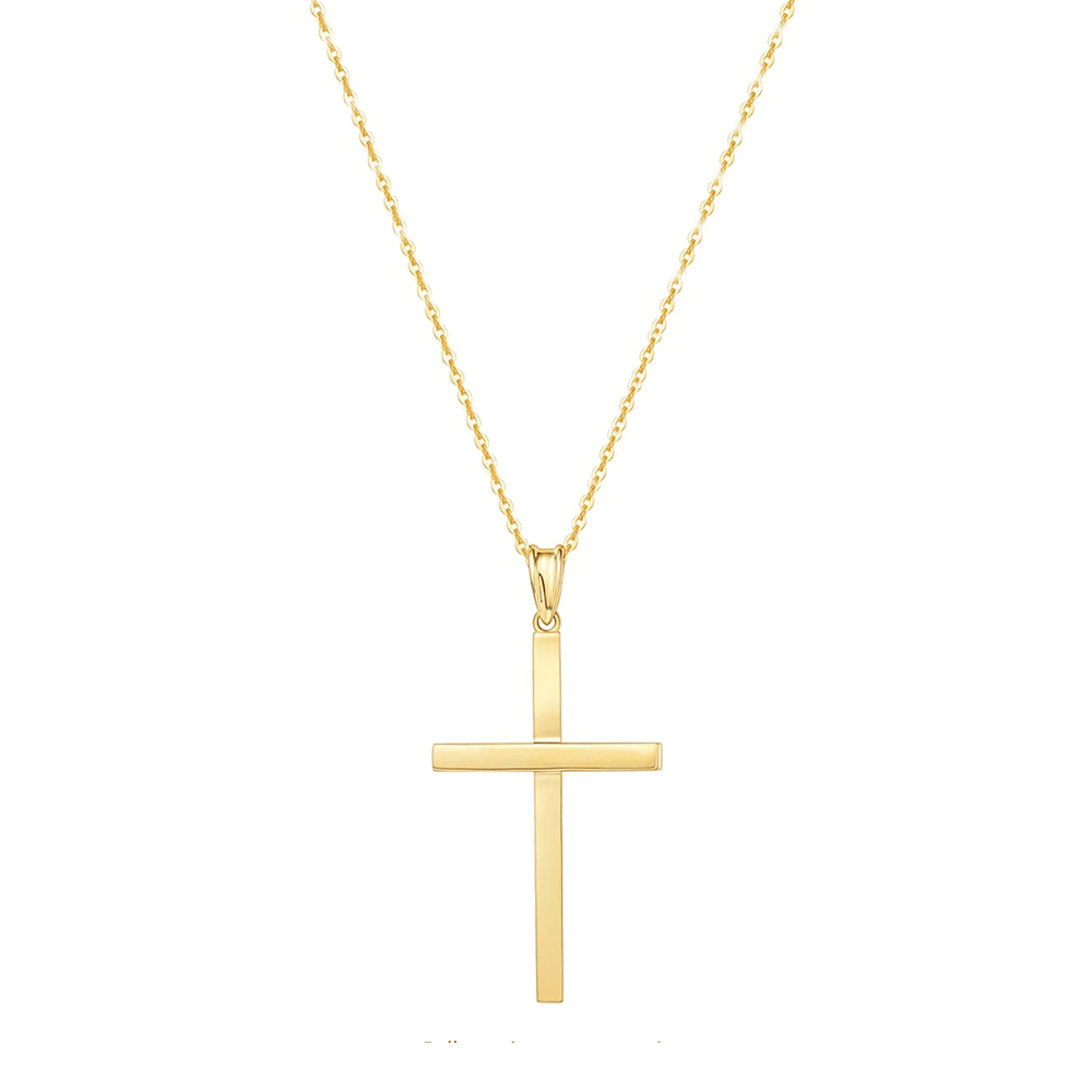 Sleek High Shine Cross Pendant Necklace in 14K Yellow Gold