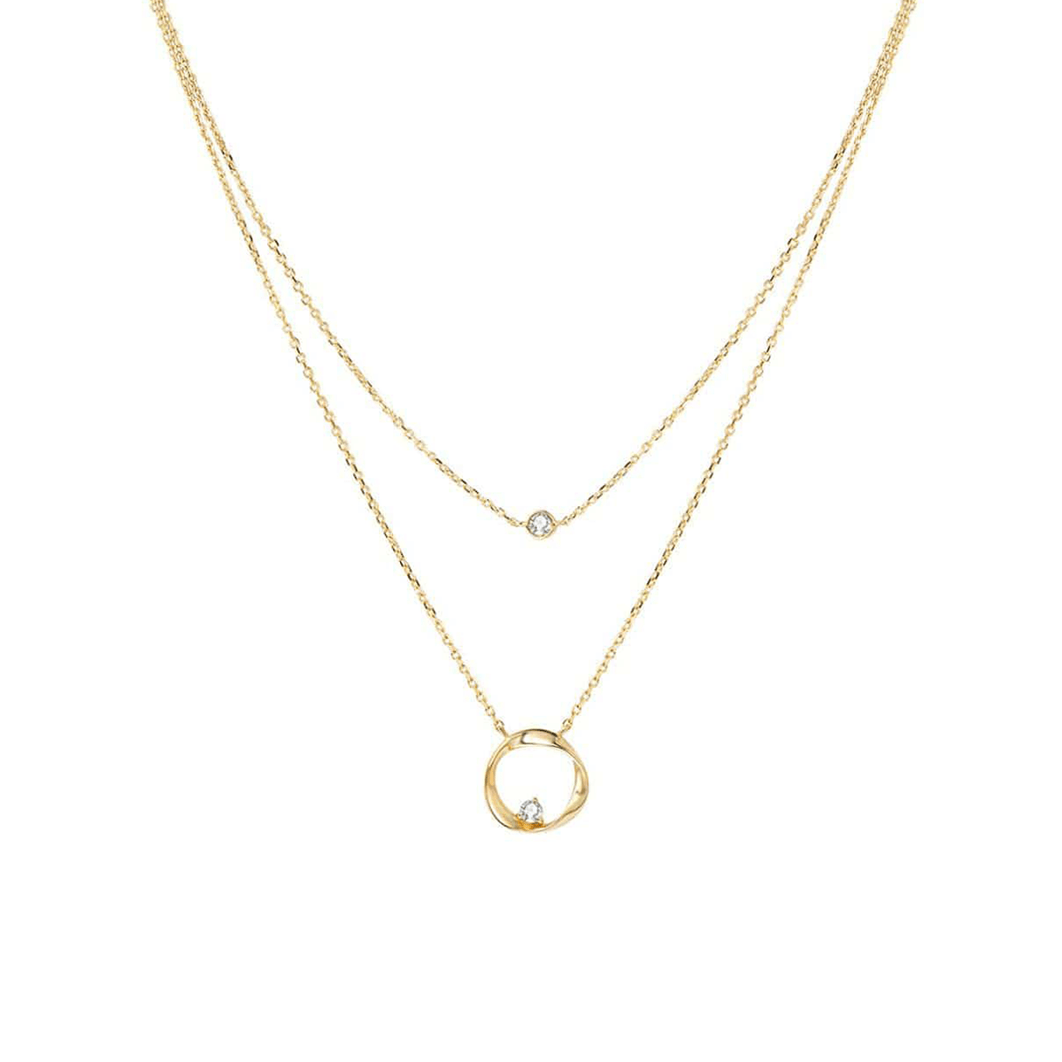 FANCIME Diamond Circle Layered 14K Yellow Gold Necklace