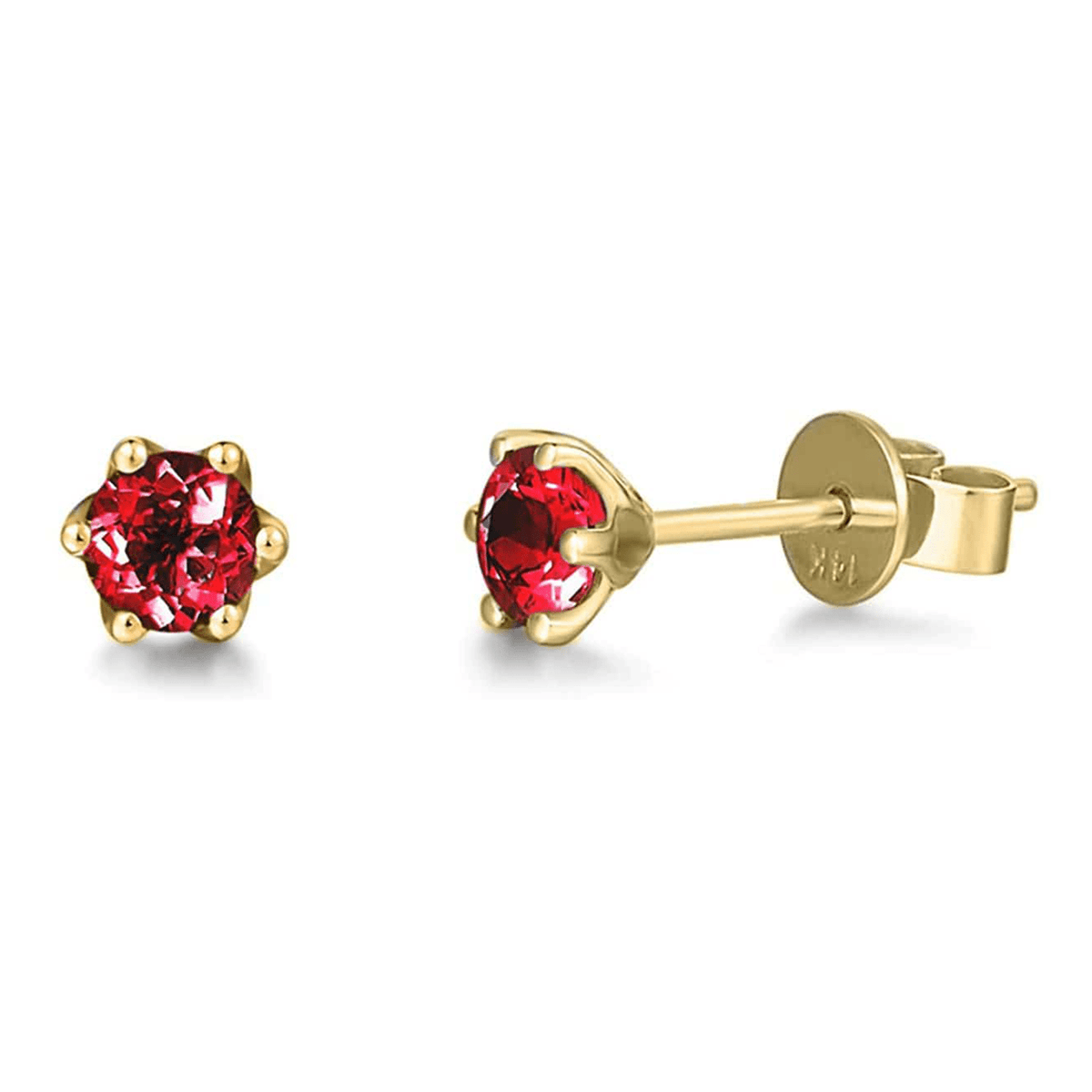 "Heart Shape" 14K Yellow Gold Natural Garnet Round Stud Earrings (5mm)