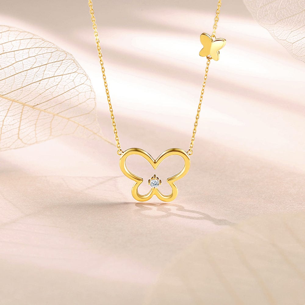 FANCIME "Golden Wings" Butterfly 14K Yellow Gold Necklace Detail