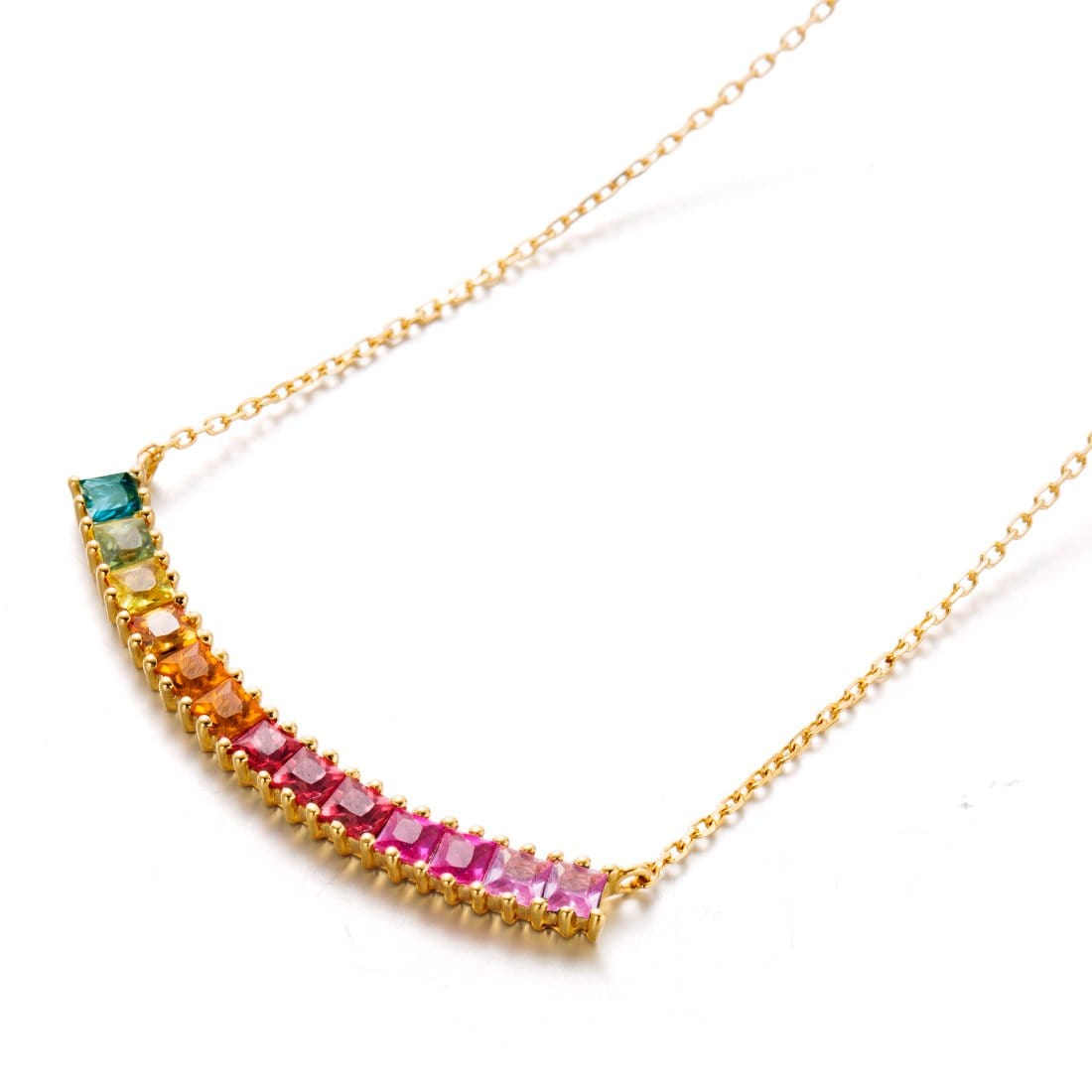 FANCIME "Rainbow Smile" Multi Gemstone 18K Yellow Gold Necklace Detail