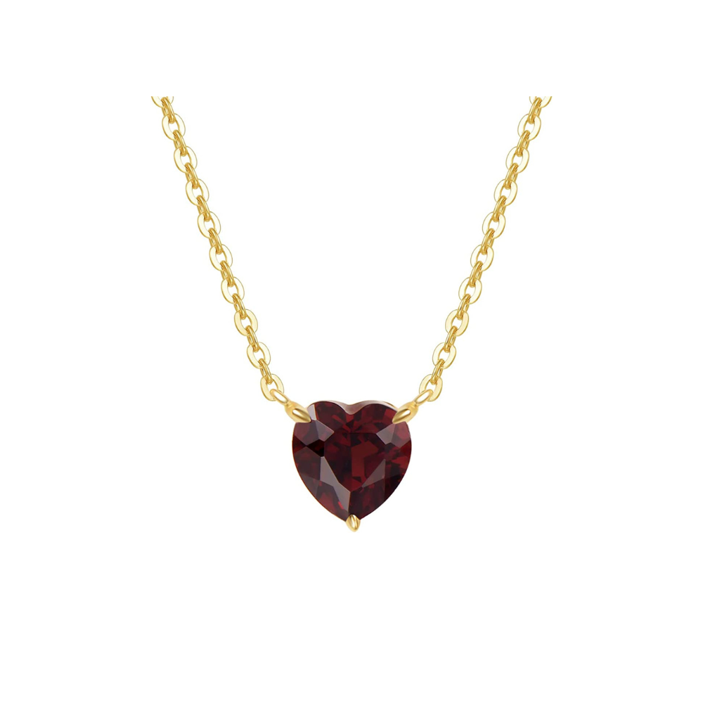 FANCIME Delicate Garnet Heart Solitaire January Birthstone 14K Gold Necklace Main