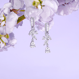 "Wisteria Flower Cluster” Sterling Silver Floral Hoops Drop Earrings