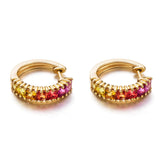 "Sunrise" Yellow And Red Color Sapphire Hoop Earrings In 18K Yellow Gold - FANCI ME