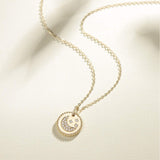 FANCIME Moon Star Round Disc Coin 14K Solid Gold Necklace Full