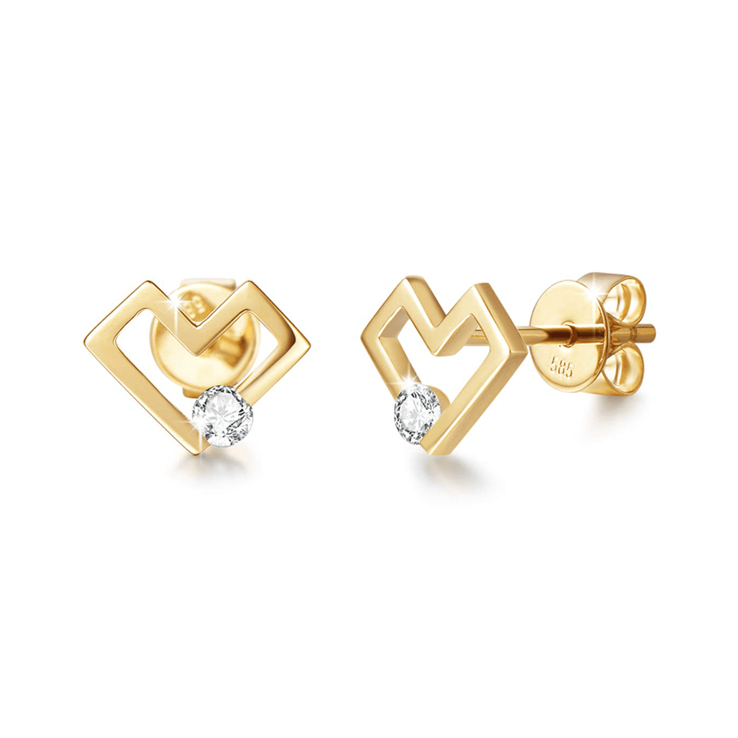 FANCIME Genuine Diamonds Heart 14K Yellow Gold Stud Earrings Main
