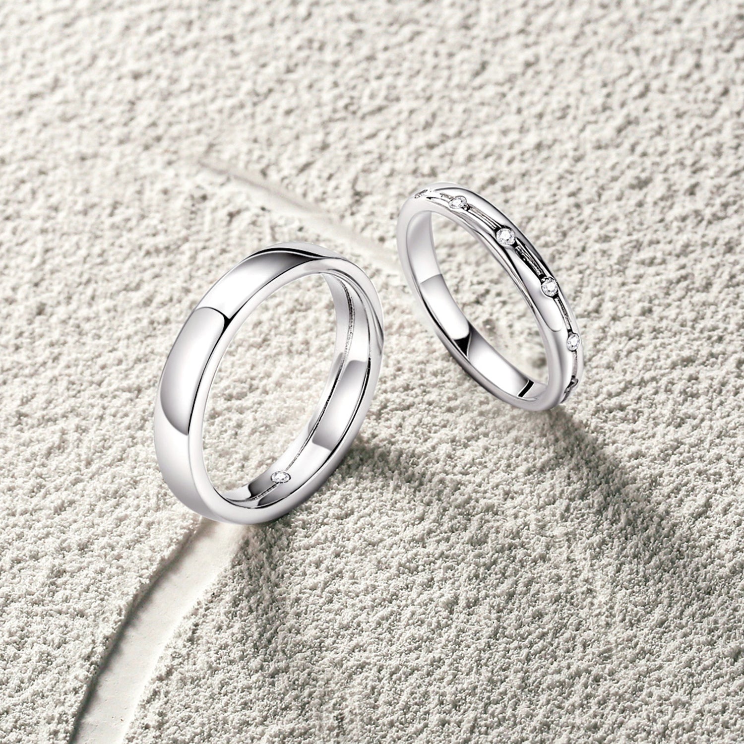 FANCIME "Time Flow" Wedding Bands Couples Sterling Silver Rings – FANCI FANCIME "Time Flow" Wedding Bands Couples Sterling Silver Rings – FANCI
