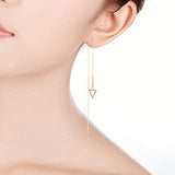 14K Yellow Gold Threader Earrings with Triangle Shape 0.066 CTTW White Diamonds Dainty Long Drop Earrings