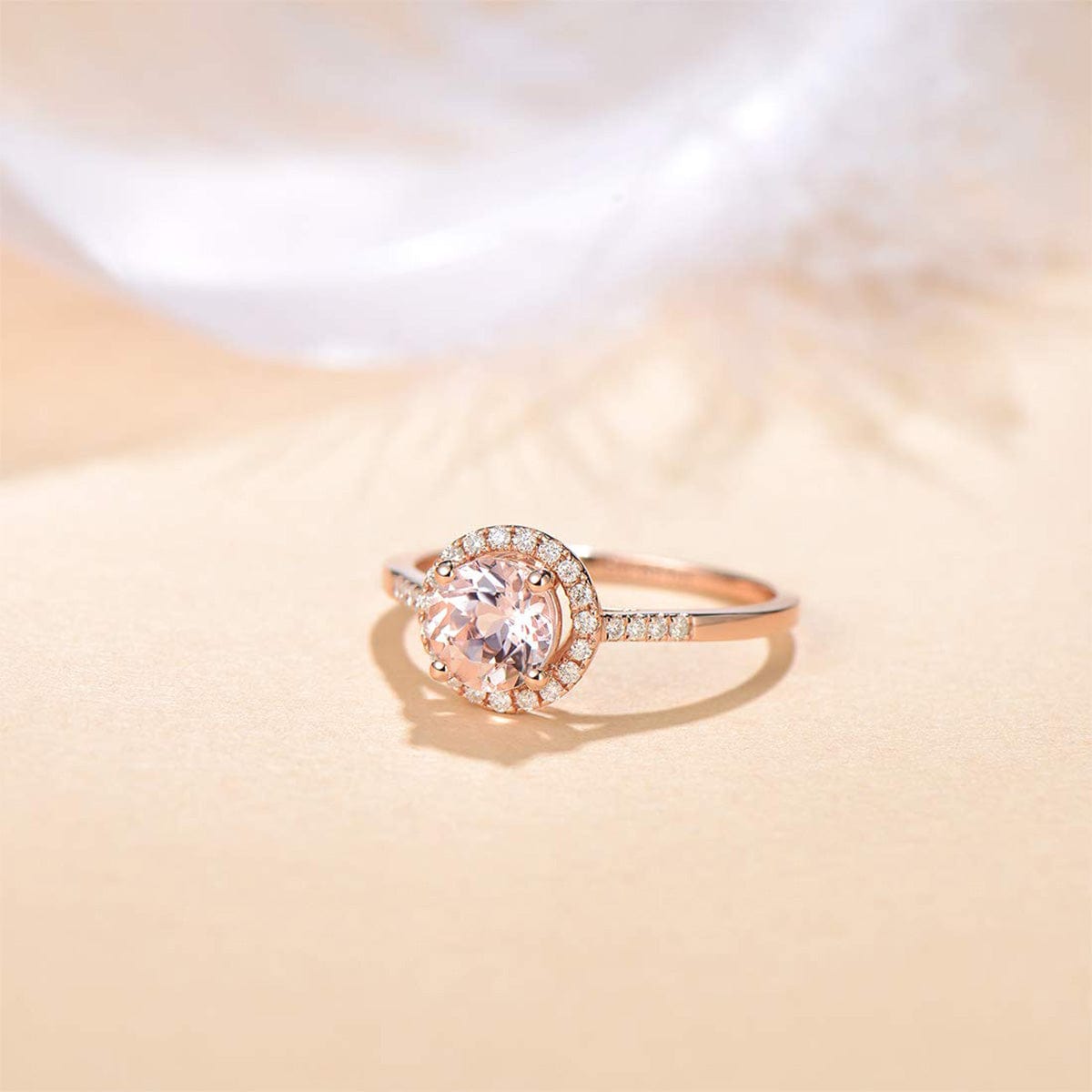 FANCIME Diamond Halo14K Solid Rose Gold Ring Show
