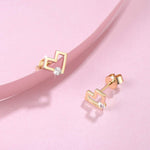 FANCIME Genuine Diamonds Heart 14K Yellow Gold Stud Earrings Show