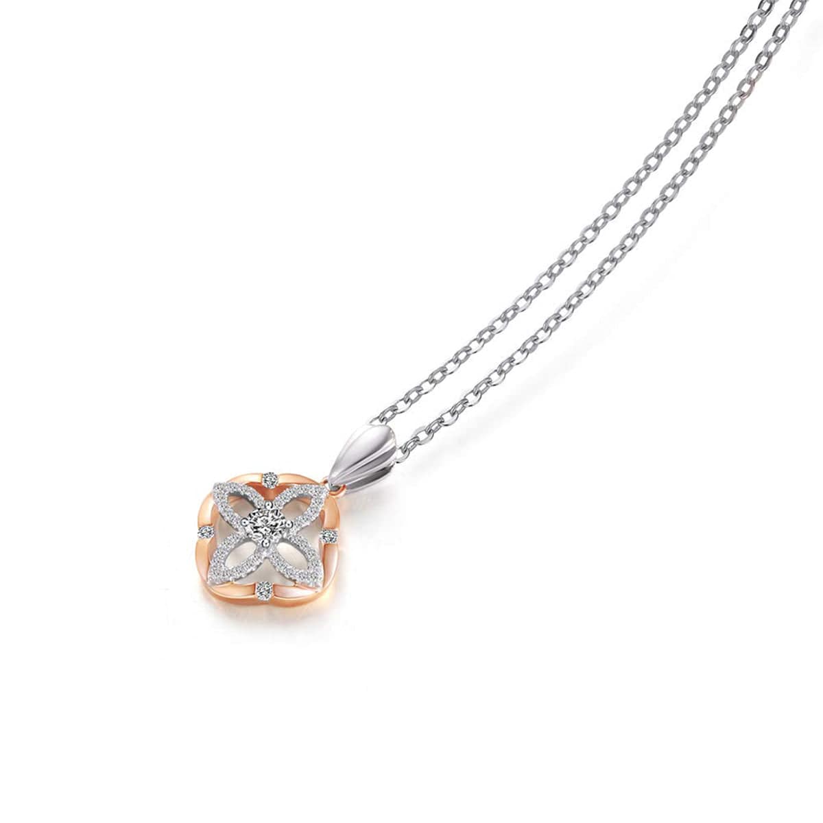 FANCIME Flower Luxury Diamond 18K White Gold Necklace Detail