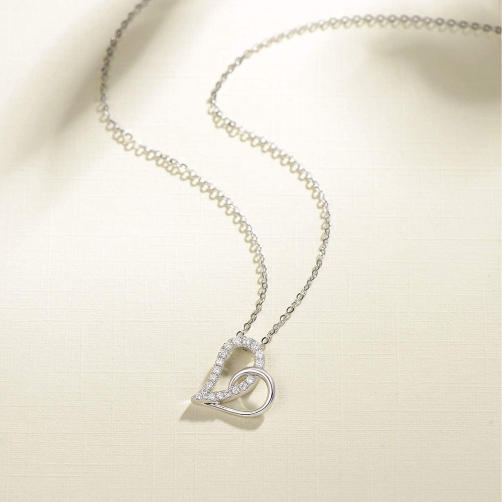 FANCIME "Pounding Heart" Love Open Heart 18k White Gold Necklace Full