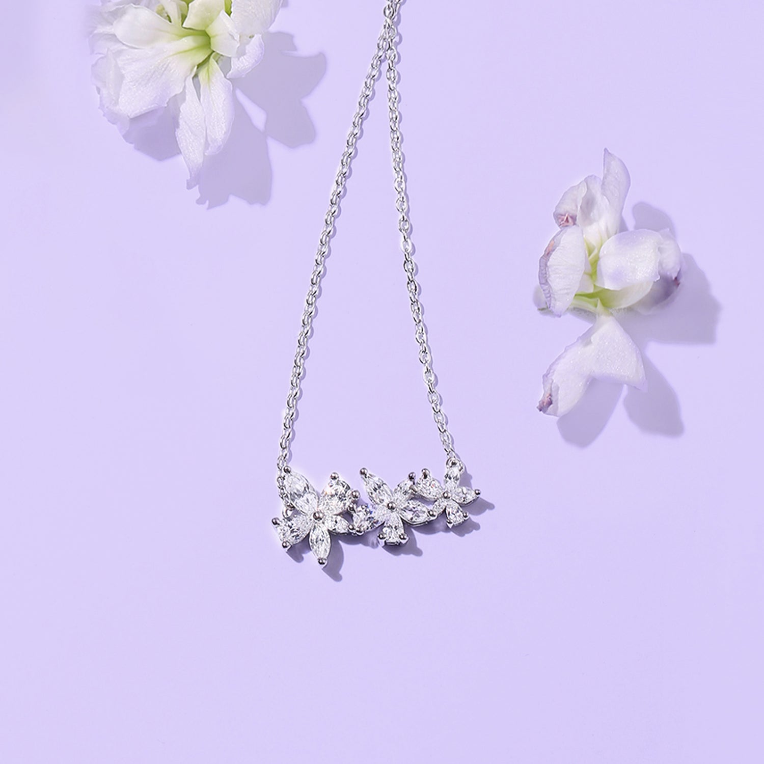 FANCIME ‘’Wisteria Bouquet” Flower Stones Bar Sterling Silver Necklace Show