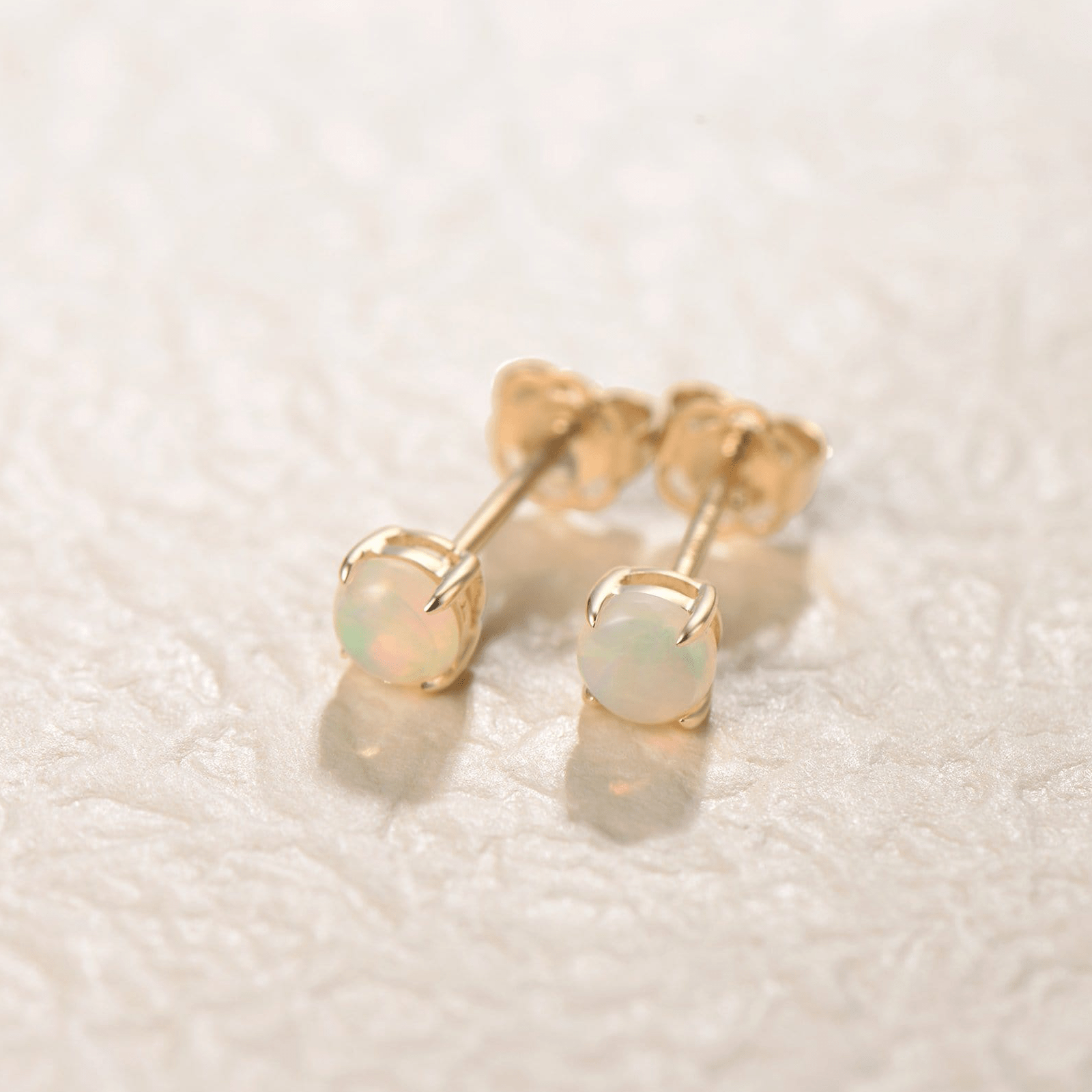 FANCIME "Lumi" Round Opal 14K Solid Yellow Gold Studs Show