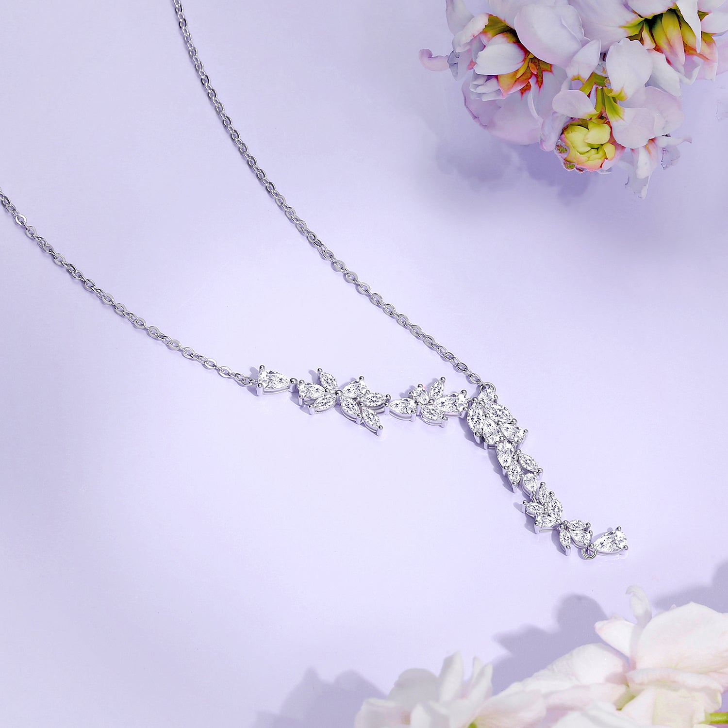 FANCIME "Wisteria Reverie" Flower Drop Y Sterling Silver Necklace Show2