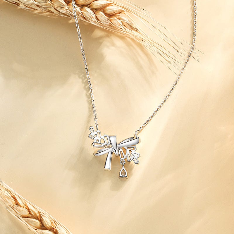 FANCIME "Blessing Strength" Sterling Silver Sweet Bow Dangling Necklace Show