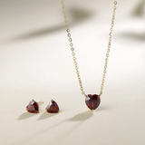 FANCIME Delicate Garnet Heart Solitaire January Birthstone 14K Gold Necklace Detail