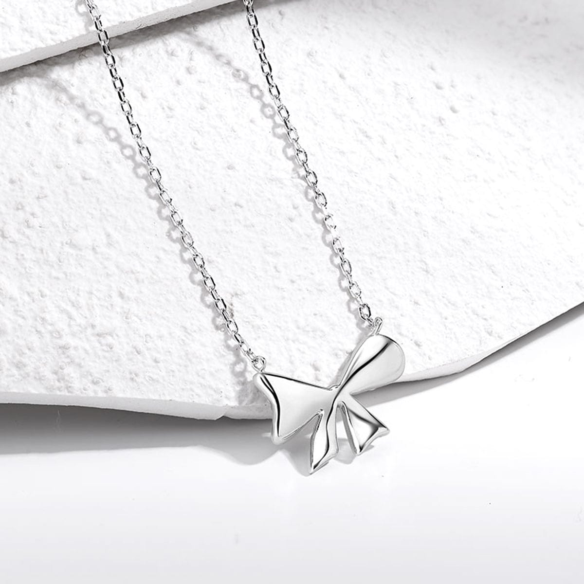 FANCIME "Sweet Pea" Bowtie Design White CZ Sterling Silver Necklace Detail2