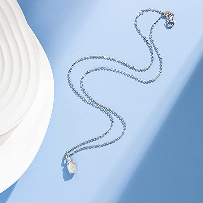 FANCIME "Ribbon" Opal October Gemstone Sterling Silver Necklace Full