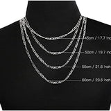 FANCIME 4MM Figaro Link Chain Basic Sterling Silver Necklace Size