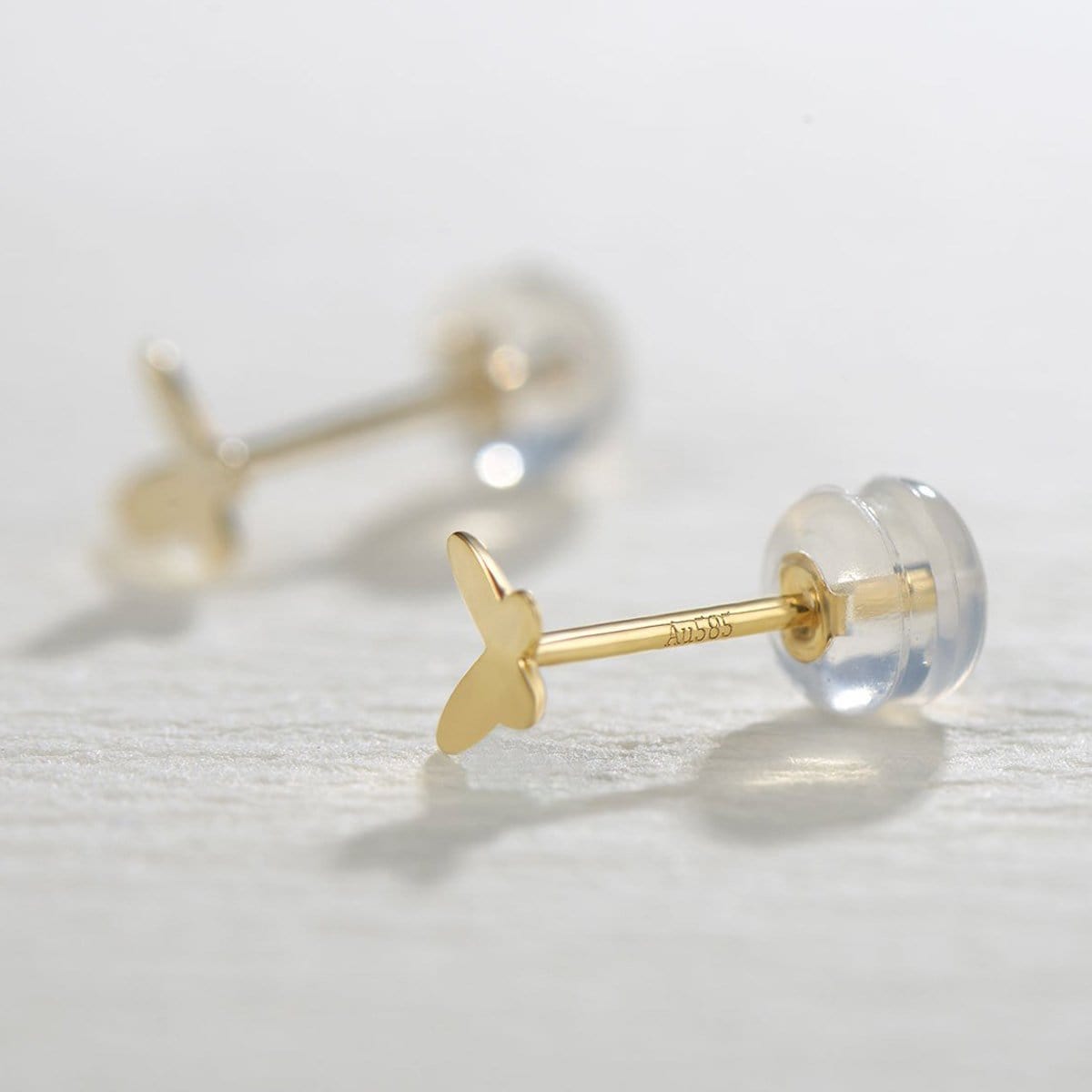 FANCIME "Mini Dream" Butterfly 14K Solid Yellow Gold Studs Side