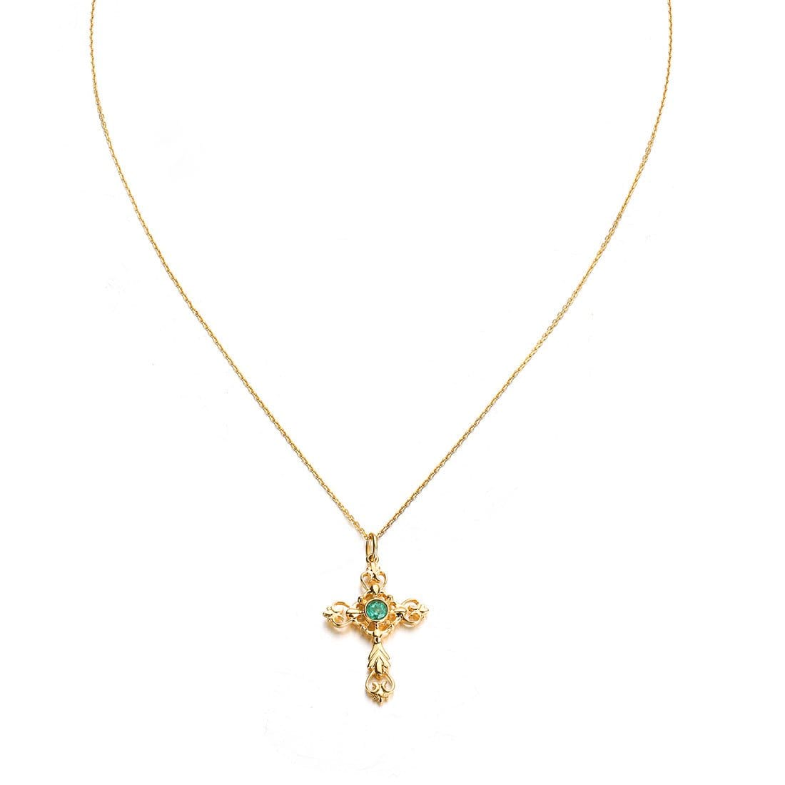Fanci "Esther" Cross Pendant 14k Yellow Gold Necklace Full