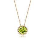 FANCIME Round Birthstone Peridot 14K Solid Yellow Gold Necklace Main