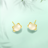 "Panda Pal" White Jade Sterling Silver Post Earrings